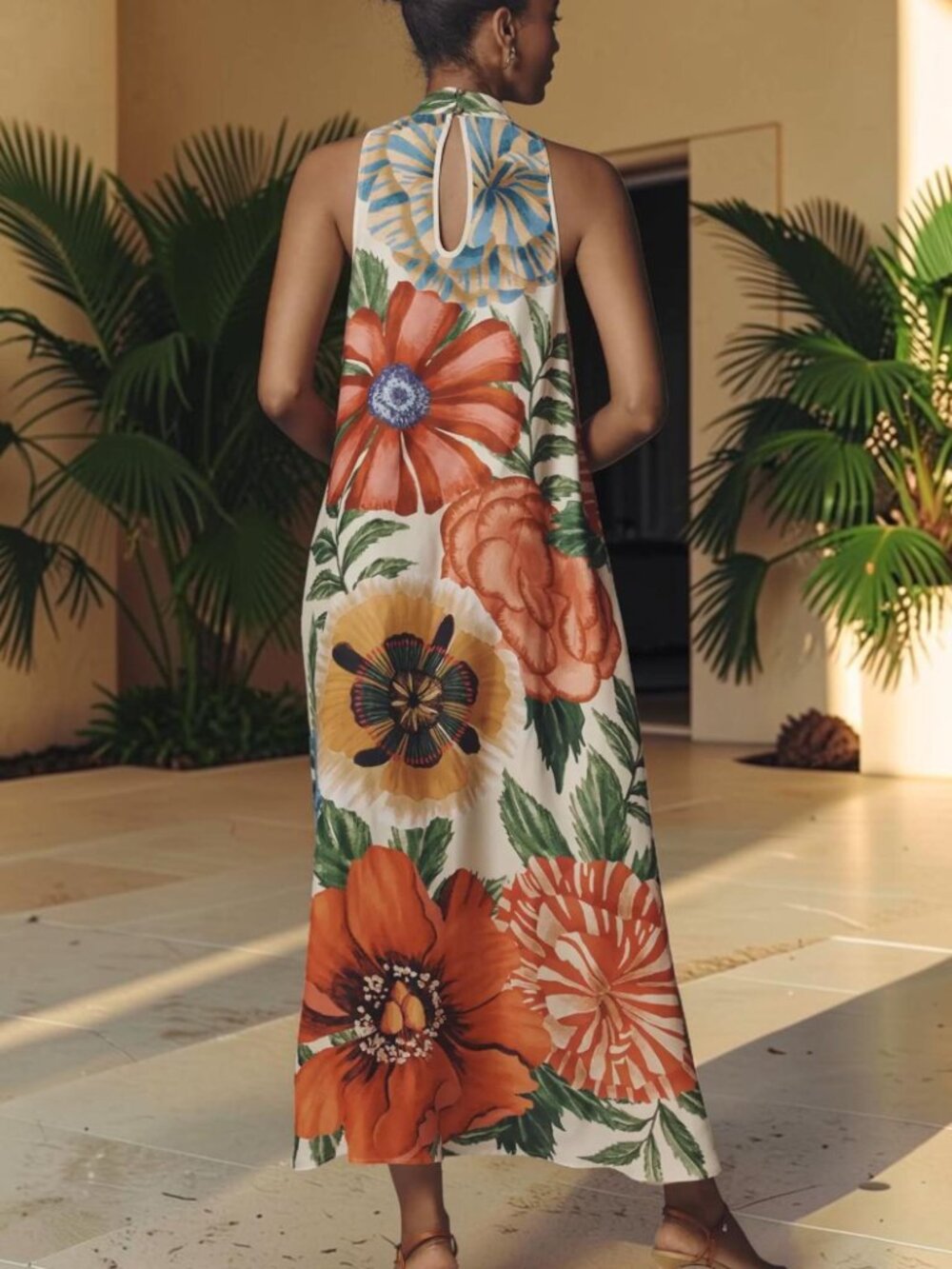 Farm Rio Anthropologie Halterneck Maxi Dress With Tropical Print - XLarge NWT - Picture 2 of 9